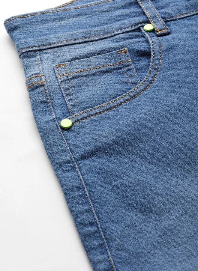 SASSAFRAS Comfort Straight Fit High-Rise Blue Jeans for Women