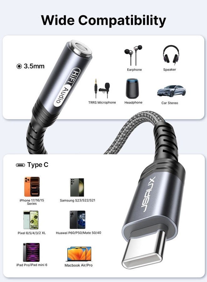 jsaux USB Type C to 3.5mm Female Headphone Jack Adapter, USB C to Aux Audio Dongle Cable Cord Compatible with iPhone 17 16 Pro Max/15 Pro, Samsung Galaxy S24/S23/S22 Ultra, iPad Pro, Pixel 9/8 (Grey) - Image 5