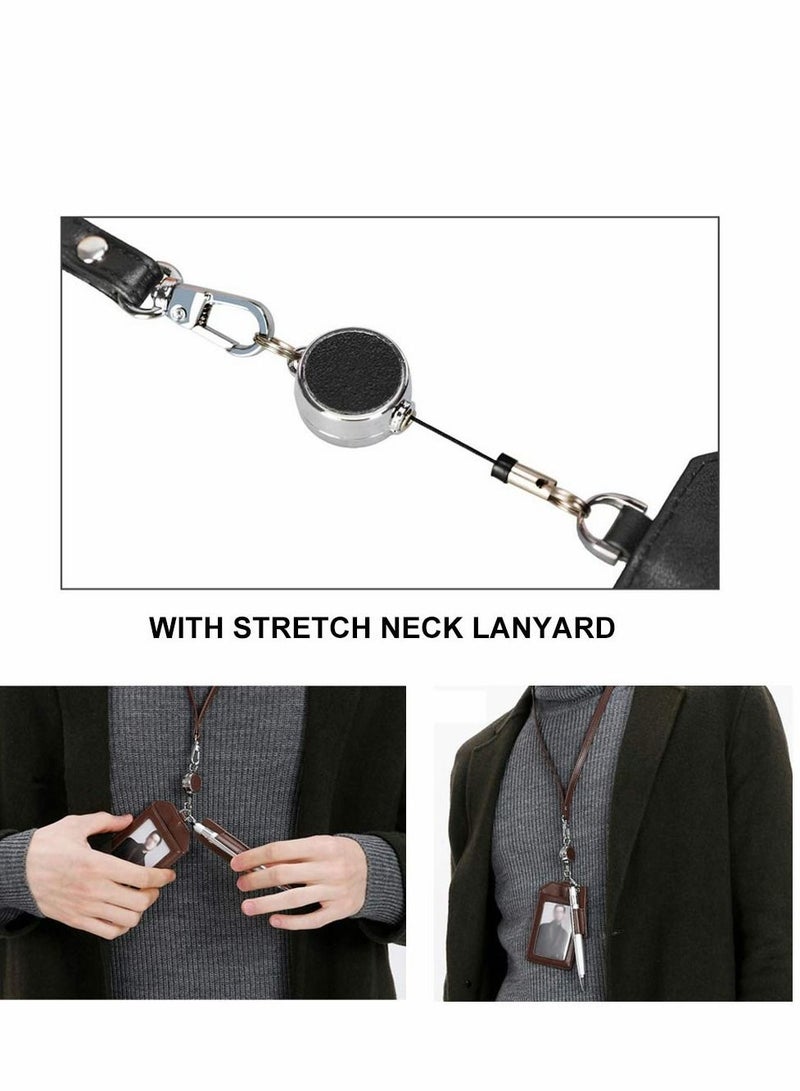 Excefore Office Badge Holder, Retractable Holders with Pen Holder Genuine Leather Credit ID Card Holder for Nurse, Teacher, Student, Worker, Brown - Image 2