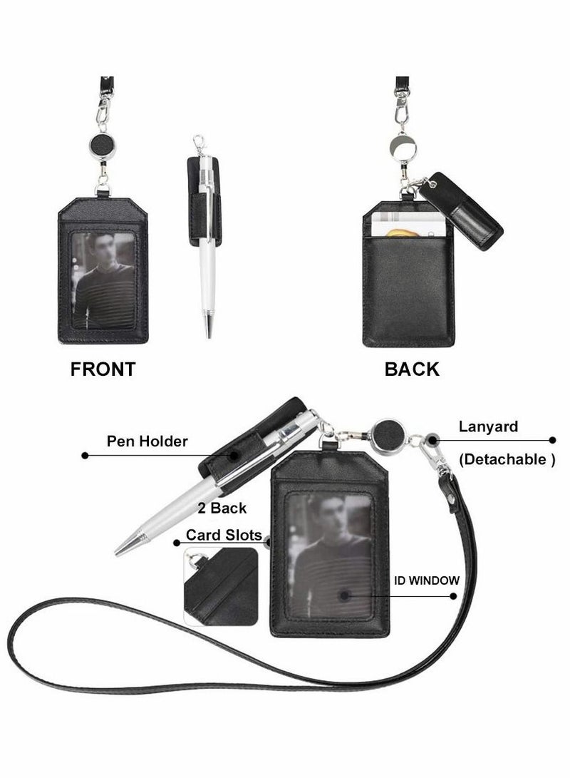 Excefore Office Badge Holder, Retractable Holders with Pen Holder Genuine Leather Credit ID Card Holder for Nurse, Teacher, Student, Worker, Brown - Image 5