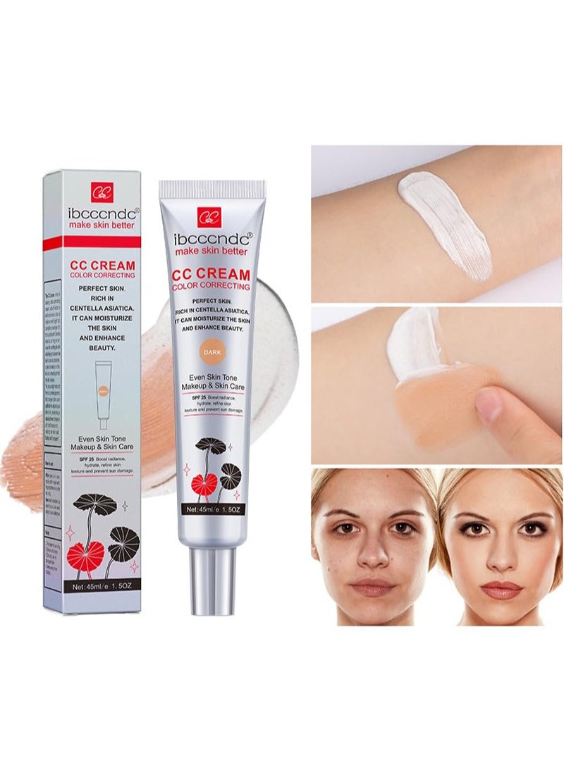 ibcccndc Skin Tone Correcting CC Cream with Centella Asiatica, Concealing and Moisturising CC Cream Color Correcting, Repairing Redness and Acne Marks, Water and Sweat Resistant, SPF 25 (01#DARK)  - Image 1
