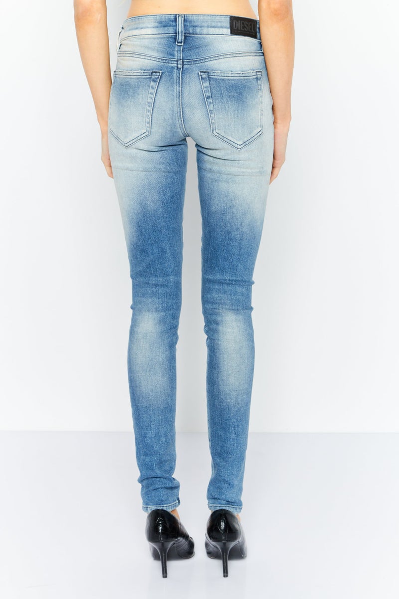 DIESEL Women Super Skinny Fit Wash Stretchable Jeans, Blue - Image 4