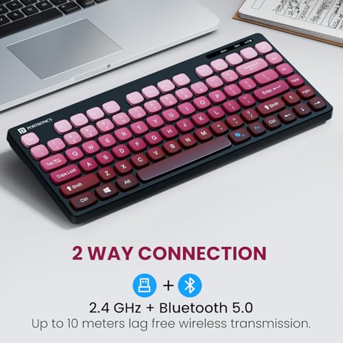 Portronics Bubble Multimedia Wireless Keyboard 2.4 GHz & Bluetooth 5.0 Connectivity, Noiseless Experience, Compact Size for iOS iPad Air, Pro, Mini, Android, Windows Tablets PC Smartphone(Purple) - Image 2