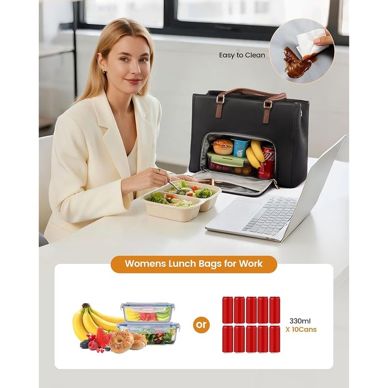 لوف فوك LOVEVOOK Lunch Bag for Women, Leather Work Laptop Tote Bag with Insulated Lunch Compartment for Office,Teacher,College,Nurse - Image 5