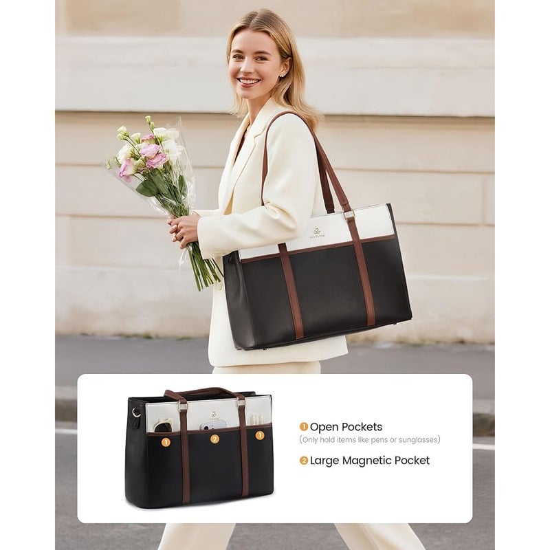 لوف فوك LOVEVOOK Lunch Bag for Women, Leather Work Laptop Tote Bag with Insulated Lunch Compartment for Office,Teacher,College,Nurse - Image 3