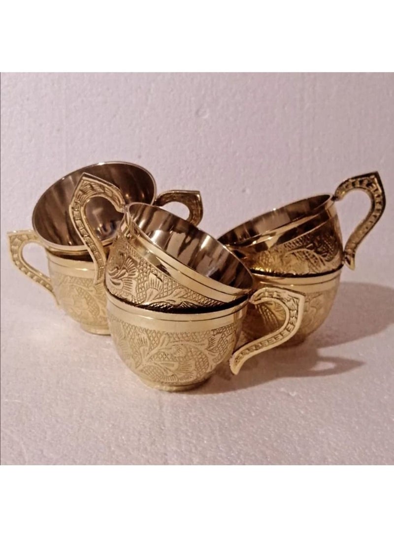 QUESERA Pure Brass Embossed Design Cup Saucer Serving Tea Coffee Tableware - Image 3