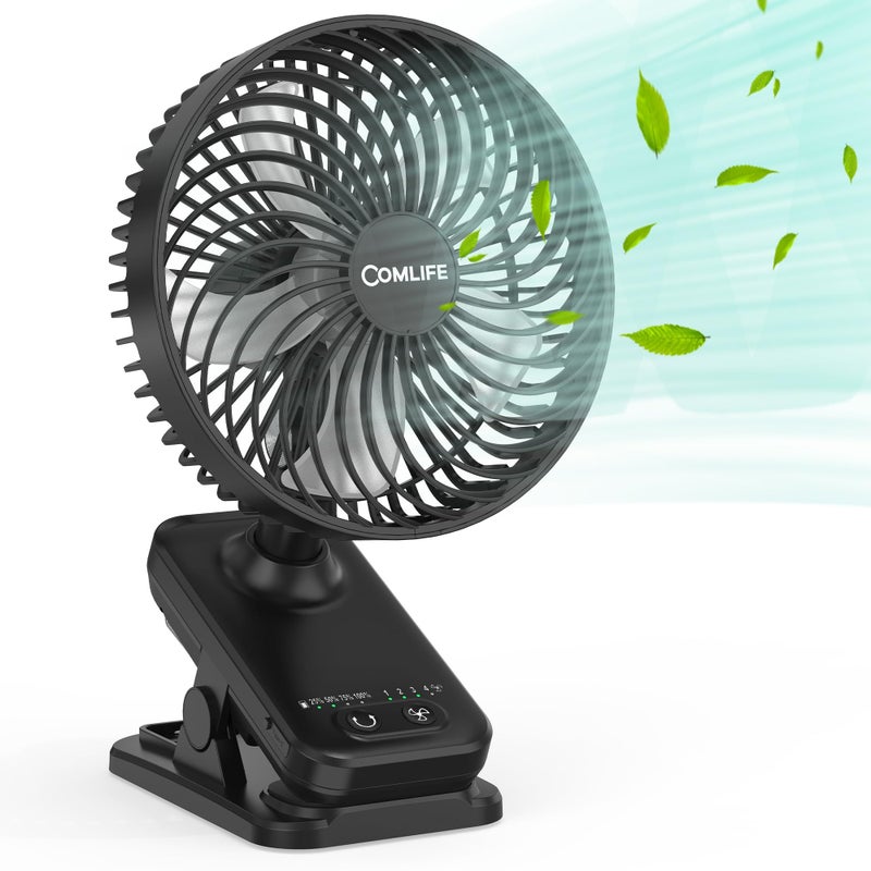 7Inch Clip On Fan10000mAh Rechargeable Battery Operated Desk FanAuto Oscillation Stroller FanMax 40Hrs Cooling4 Speeds Table Fan with Sturdy Clamp for Golf Cart Office Treadmill Travel Outdoor