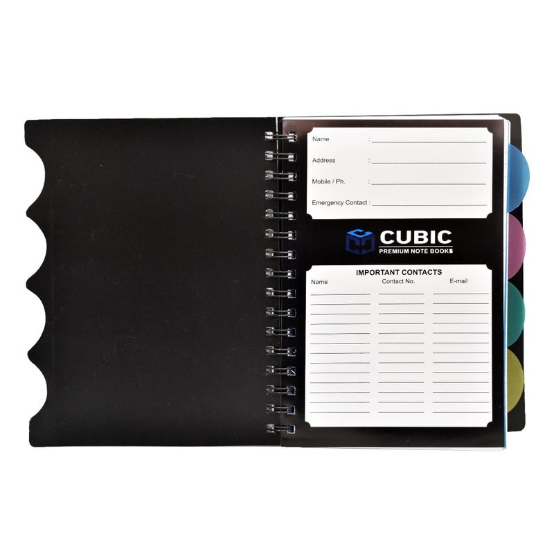 CUBIC A5 Premium Wiro Notebook | 5 Subject Divider | Durable Black Hard Cover | Strong Spiral Binding | Ideal for School, Office & Personal Notes - Image 3