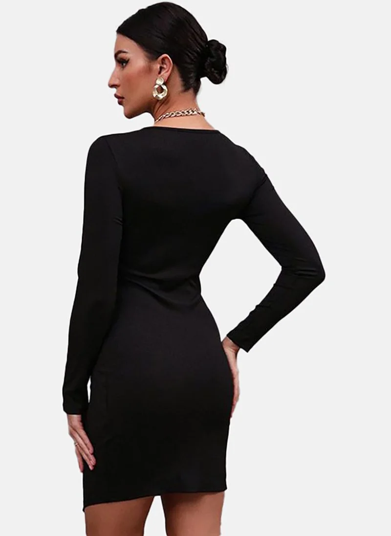يونيكي Black Solid Wrap Knee Length Dress