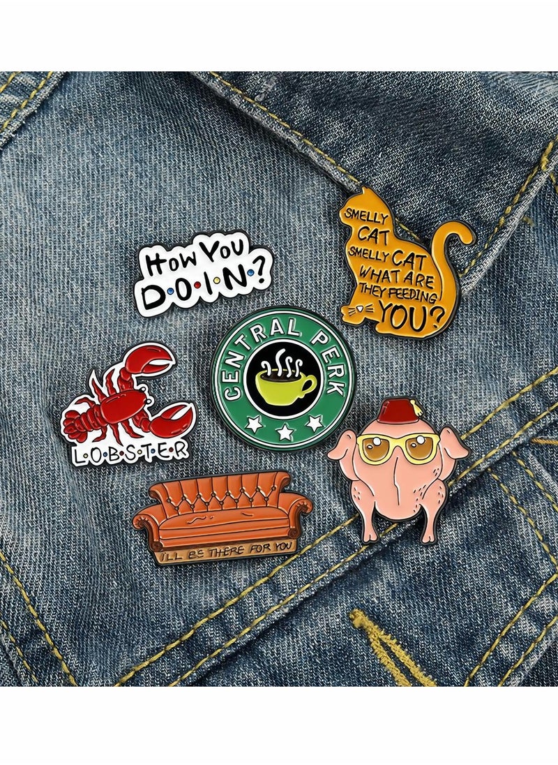 Excefore Enamel Pins Set, 6 Pcs Cartoon Brooches, Friends TV Show Brooch Pins Enamel Lapel Pins for Backpack Hat Lapel Jacket Badges Button Cool Funny Aesthetic, Fashion Badge Jewelry for Women  - Image 2