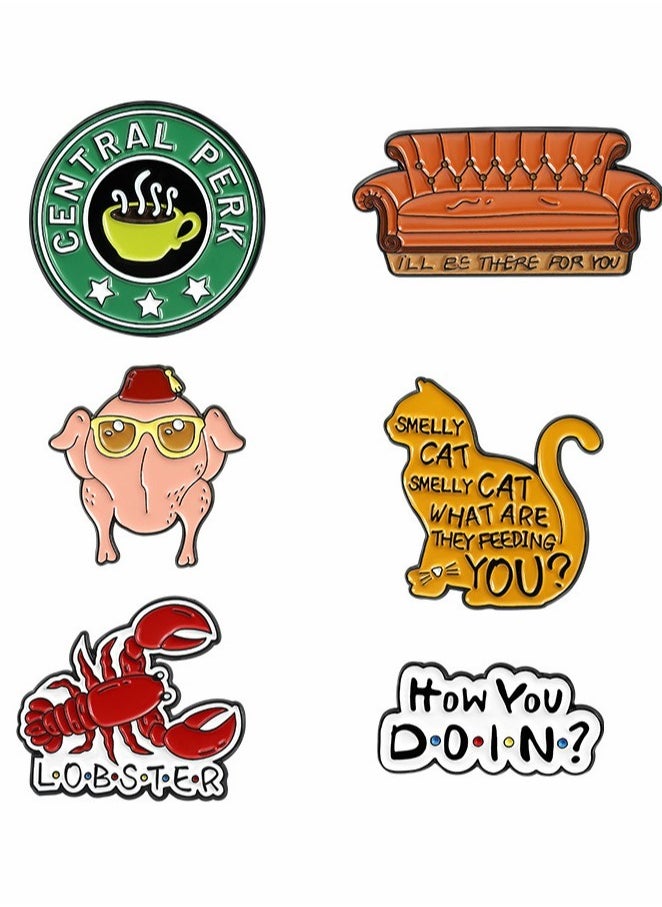 Excefore Enamel Pins Set, 6 Pcs Cartoon Brooches, Friends TV Show Brooch Pins Enamel Lapel Pins for Backpack Hat Lapel Jacket Badges Button Cool Funny Aesthetic, Fashion Badge Jewelry for Women  - Image 3