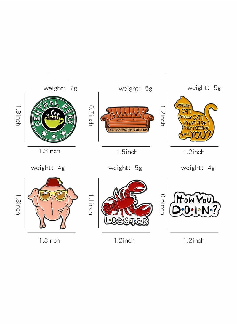 Excefore Enamel Pins Set, 6 Pcs Cartoon Brooches, Friends TV Show Brooch Pins Enamel Lapel Pins for Backpack Hat Lapel Jacket Badges Button Cool Funny Aesthetic, Fashion Badge Jewelry for Women  - Image 4