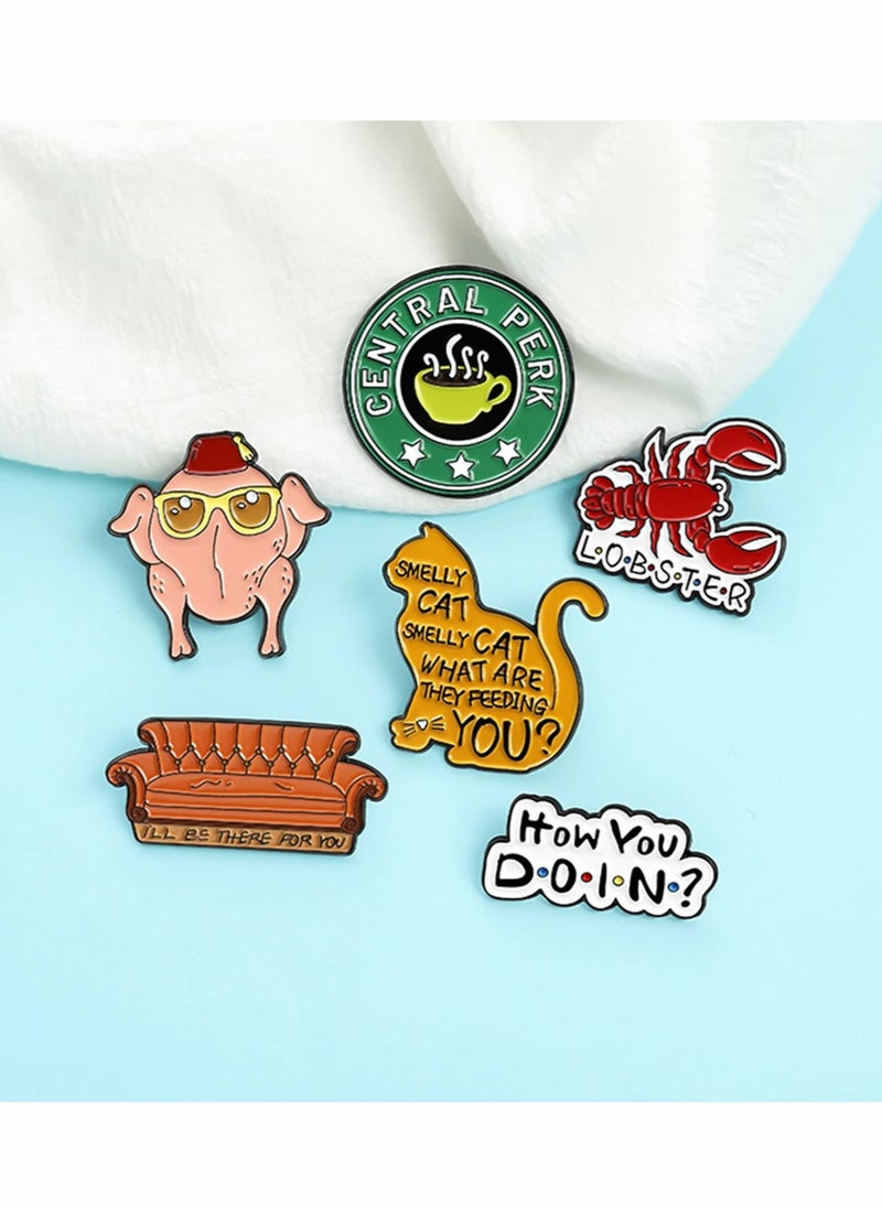 Excefore Enamel Pins Set, 6 Pcs Cartoon Brooches, Friends TV Show Brooch Pins Enamel Lapel Pins for Backpack Hat Lapel Jacket Badges Button Cool Funny Aesthetic, Fashion Badge Jewelry for Women  - Image 5