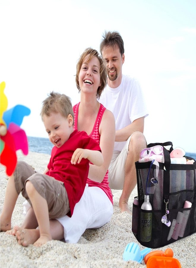 Yunaeduo Extra Large Mesh Beach Bag - Lightweight & Foldable Family Beach Bag with 9 Pockets for Toys, Towels & Vacation Essentials - Black - Image 4