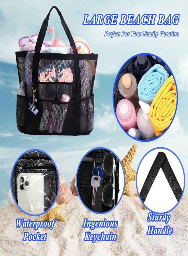 Yunaeduo Extra Large Mesh Beach Bag - Lightweight & Foldable Family Beach Bag with 9 Pockets for Toys, Towels & Vacation Essentials - Black - Image 3