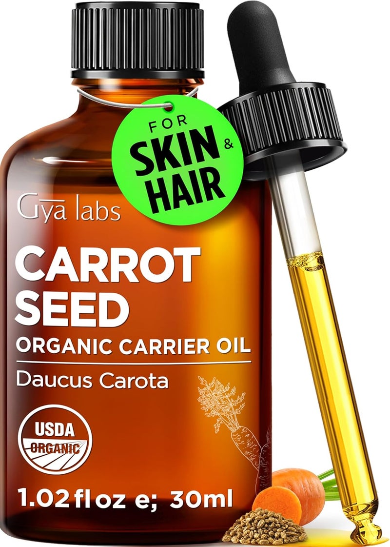 Gya Labs USDA Organic Carrot Seed Oil - 1 Fl Oz - Carrier Oil for Hair, Skin, Face, Scalp & Body Massage - Image 1