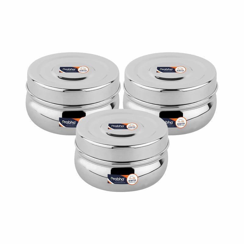 Prabha Lunch Box for Office Use Steel | Lunch Box Set of 3 350ML| Stainless Steel Food Storage Containers with Lids | Lunch Boxes for Women |Lunch Boxes for Men |Tiffin Round for Hot & Fridge Storage - Image 1