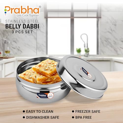 Prabha Lunch Box for Office Use Steel | Lunch Box Set of 3 350ML| Stainless Steel Food Storage Containers with Lids | Lunch Boxes for Women |Lunch Boxes for Men |Tiffin Round for Hot & Fridge Storage - Image 3