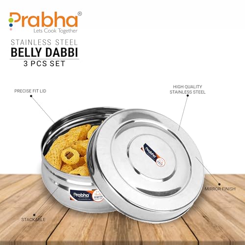 Prabha Lunch Box for Office Use Steel | Lunch Box Set of 3 350ML| Stainless Steel Food Storage Containers with Lids | Lunch Boxes for Women |Lunch Boxes for Men |Tiffin Round for Hot & Fridge Storage - Image 2