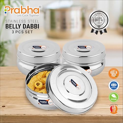 Prabha Lunch Box for Office Use Steel | Lunch Box Set of 3 350ML| Stainless Steel Food Storage Containers with Lids | Lunch Boxes for Women |Lunch Boxes for Men |Tiffin Round for Hot & Fridge Storage - Image 4