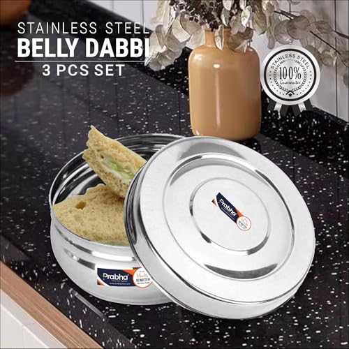 Prabha Lunch Box for Office Use Steel | Lunch Box Set of 3 350ML| Stainless Steel Food Storage Containers with Lids | Lunch Boxes for Women |Lunch Boxes for Men |Tiffin Round for Hot & Fridge Storage - Image 5