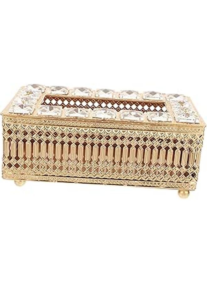Gold Plated Crystal Tissue Box Cover Napkin Holder European Style Decor - Image 1