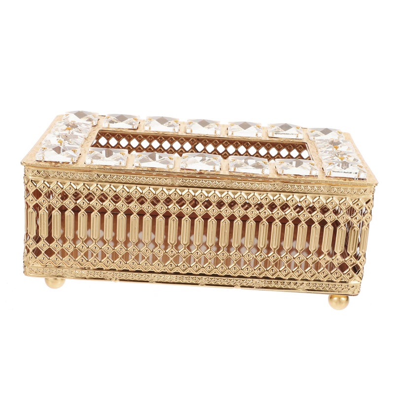 Gold Plated Crystal Tissue Box Cover Napkin Holder European Style Decor - Image 2
