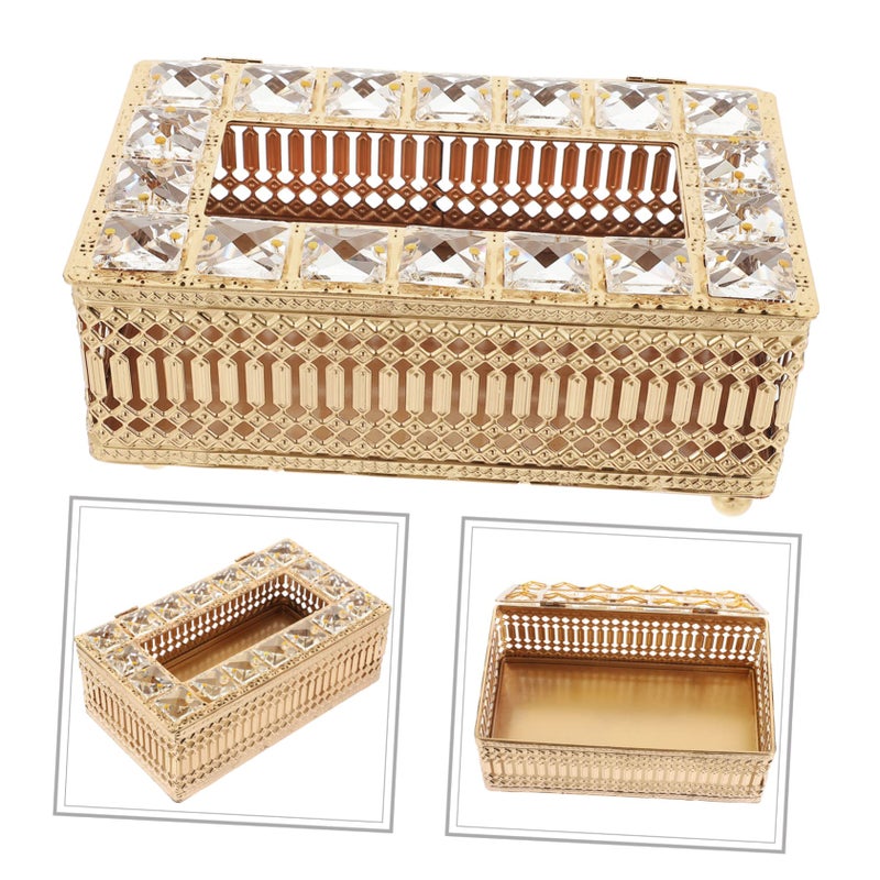 Gold Plated Crystal Tissue Box Cover Napkin Holder European Style Decor - Image 4