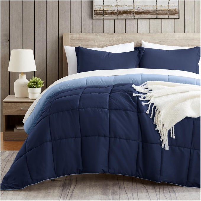 KING SIZE COMFORTER SET NAVY BLUE BEDDING COMFORTERS KING SIZE 3 PIECES DOWN ALTERNATIVE BED COMFORTER LIGHTWEIGHT SOFT QUILTED BED SET BREATHABLE REVERSIBLE ALL SEASON BEDDING SETS