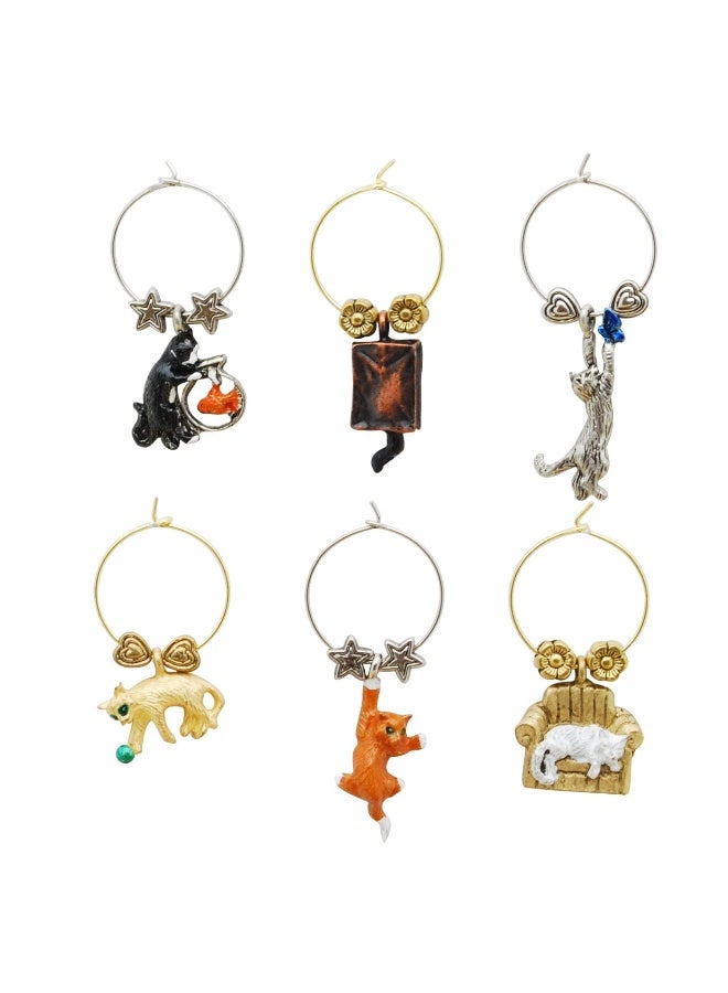 Wine Things Cats Wine Charms, Zinc Alloy Wine Glass Tags for Stem Glasses, Drink Markers Identifiers for Parties, Tastings, and Entertaining, Multicolor, Set of 6 - Image 3