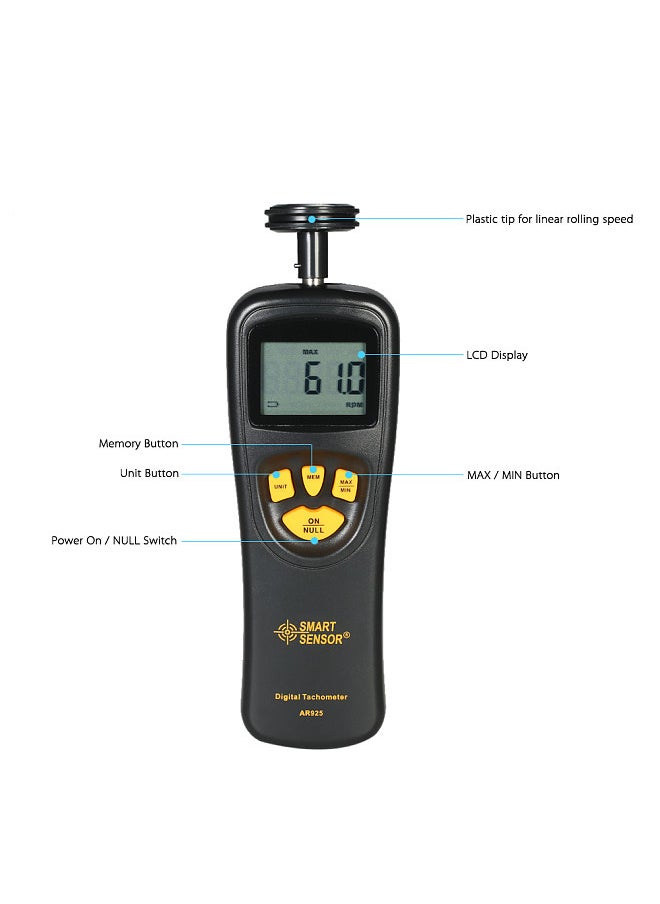 SMART SENSOR Handheld Contact LCD Digital Tachometer Speedometer Tach Meter Wide Measuring Rang 0.5 ~ 19999 RPM  - Image 2
