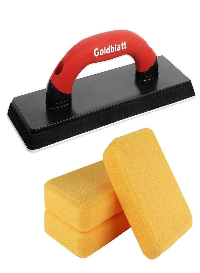 Goldblatt 4" x 12" Grout Float with 3 Pack Sponges for Grout Cleaning - Molded Rubber Grout Float, Floor & Tile Grout Tools with Soft-Grip Handle for Masonry, Drywall, Concrete, Stucco - Image 1