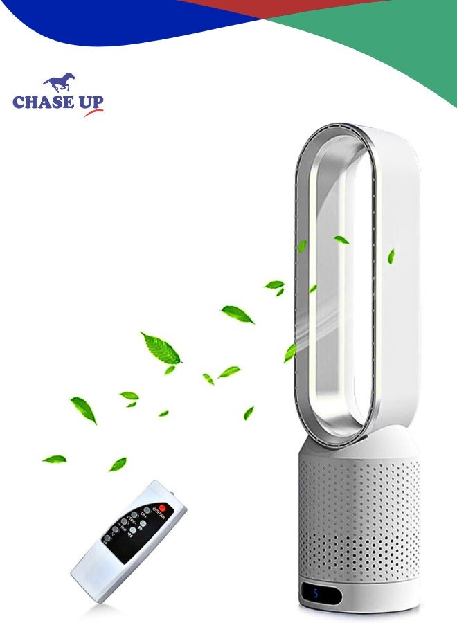 Chase Up Bladeless Fan, 20" Tower Fan with Remote, 8 Speeds, 2 Hour Timer, 90° Oscillating, LED Display with Auto Off, Easy to Clean, Bladeless Desk Fan for Bedroom, Kitchen, Office (silver) - Image 1