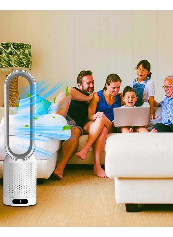 Chase Up Bladeless Fan, 20" Tower Fan with Remote, 8 Speeds, 2 Hour Timer, 90° Oscillating, LED Display with Auto Off, Easy to Clean, Bladeless Desk Fan for Bedroom, Kitchen, Office (silver) - Image 3