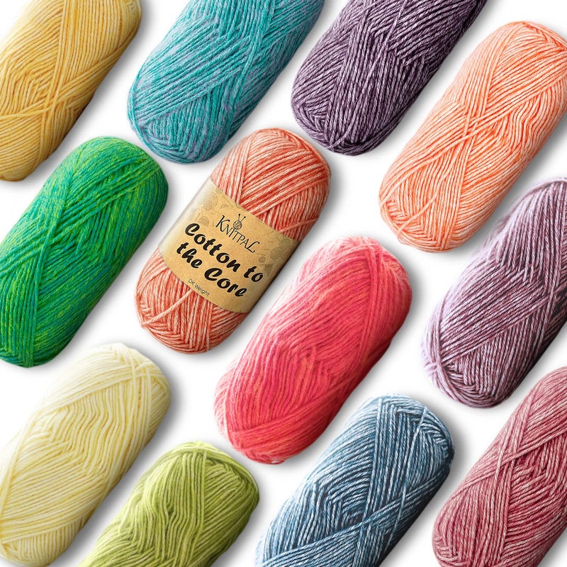 Cotton to The Core Cotton Yarn for Crocheting 12 Skeins 1704Yds600G Free Patterns  Soft Baby Yarn for Knitting  3 DK Light Worsted Weight  Rainbow Pack