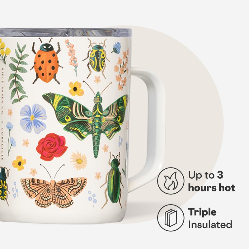Corkcicle x Rifle Paper Co. Triple Insulated Coffee Mug with Lid & Handle - Keeps Beverages Hot for 3+ Hours - Gift for Mom - Great for Mother's Day or Christmas - 16 oz - Curio Cream - Image 3