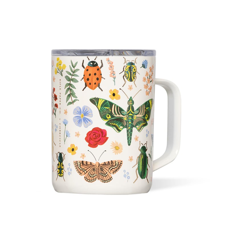 Corkcicle x Rifle Paper Co. Triple Insulated Coffee Mug with Lid & Handle - Keeps Beverages Hot for 3+ Hours - Gift for Mom - Great for Mother's Day or Christmas - 16 oz - Curio Cream - Image 1