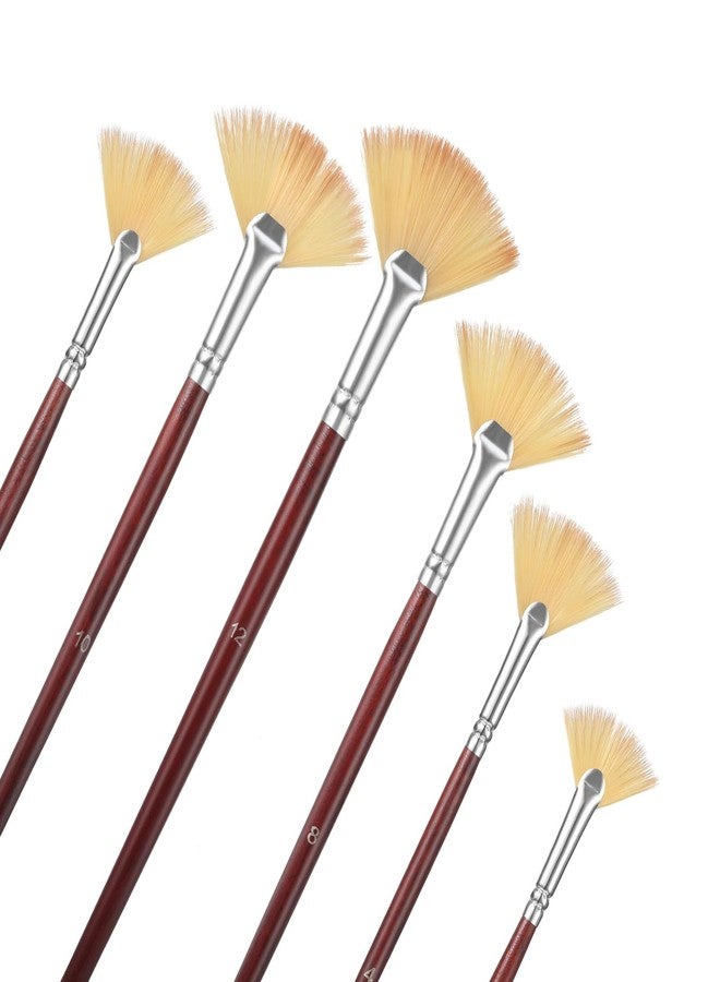 Oruola 6 Pcs Fan Paint Brush,Fan Brushes for Acrylic Painting,6 Sizes Watercolor Fans Brush Set with Soft Nylon Hair,Long Wood Handle for Acrylic,Watercolor,Oil,Gouche Painting - Image 1