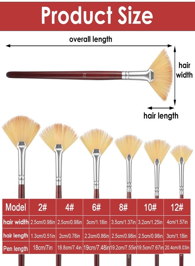 Oruola 6 Pcs Fan Paint Brush,Fan Brushes for Acrylic Painting,6 Sizes Watercolor Fans Brush Set with Soft Nylon Hair,Long Wood Handle for Acrylic,Watercolor,Oil,Gouche Painting - Image 3
