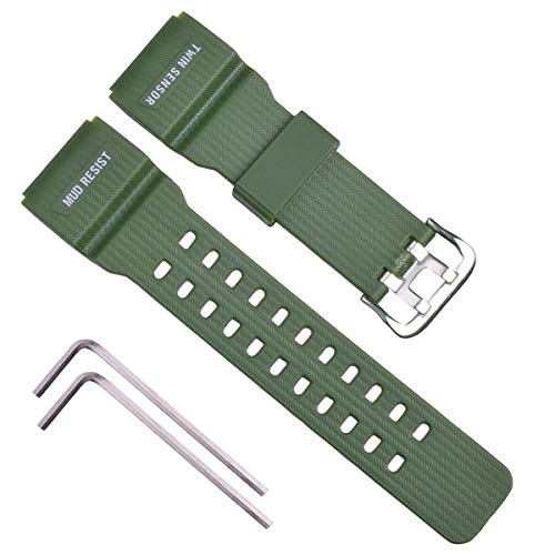 OliBoPo Natural Resin Replacement Watch Strap for Casio Mens G-Shock Master of G Mudmaster Twin Sensor Sports Watch GG-1000/GWG-100/GSG-100 (Green) - Image 1