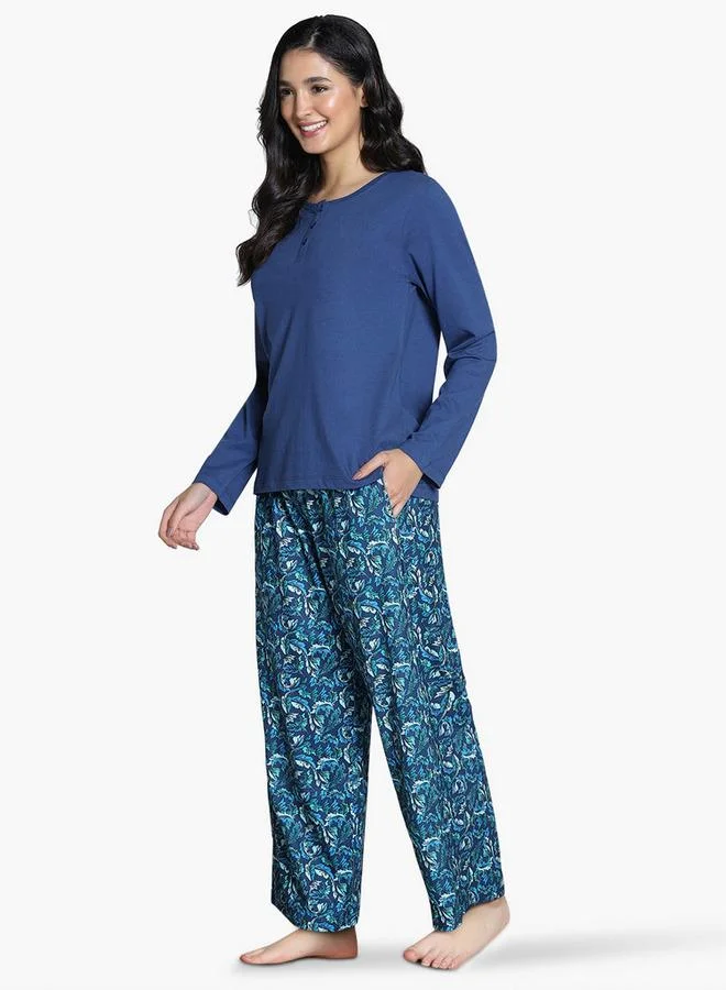 zivame Zivame Leaf Print Pyjama Set