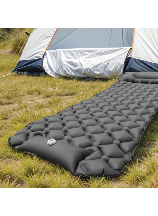 Grey Inflatable Air Mattress with Built-in Pillow for Camping - Image 2