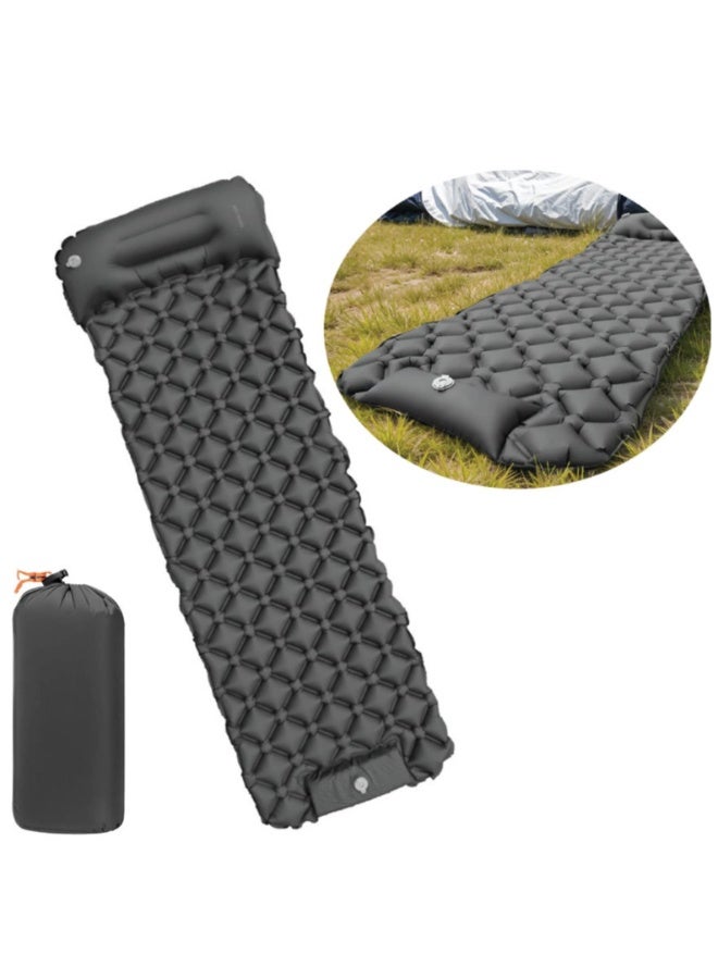 Grey Inflatable Air Mattress with Built-in Pillow for Camping - Image 1