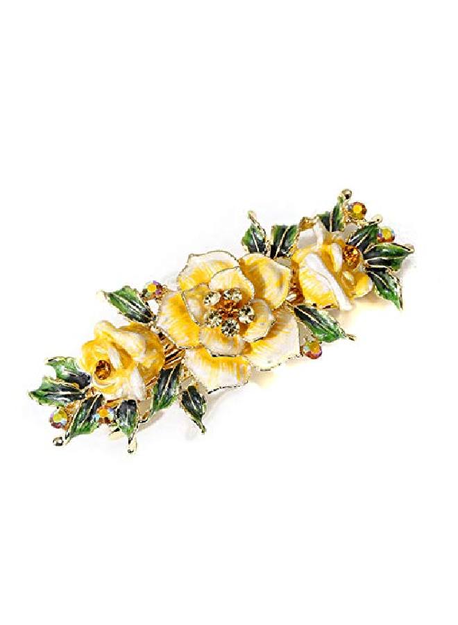 Suoirblss Women Exquisite Flower Hair Barrette Bridal Wedding Rhinestone Hair Clip Vintage Metal Crystals French Barrettes Hair Clasps Hair Accessories (Yellow) - Image 1