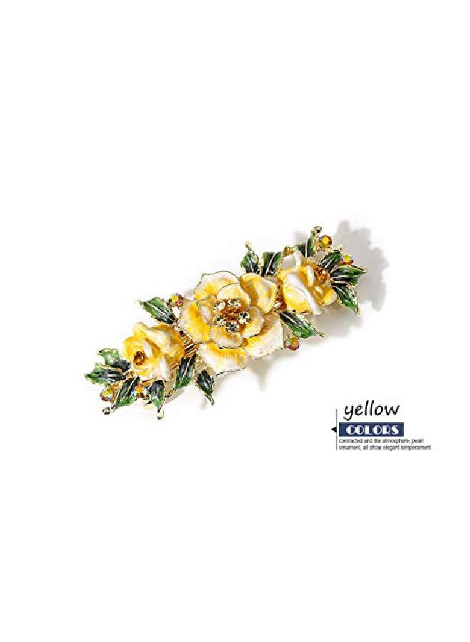 Suoirblss Women Exquisite Flower Hair Barrette Bridal Wedding Rhinestone Hair Clip Vintage Metal Crystals French Barrettes Hair Clasps Hair Accessories (Yellow) - Image 3