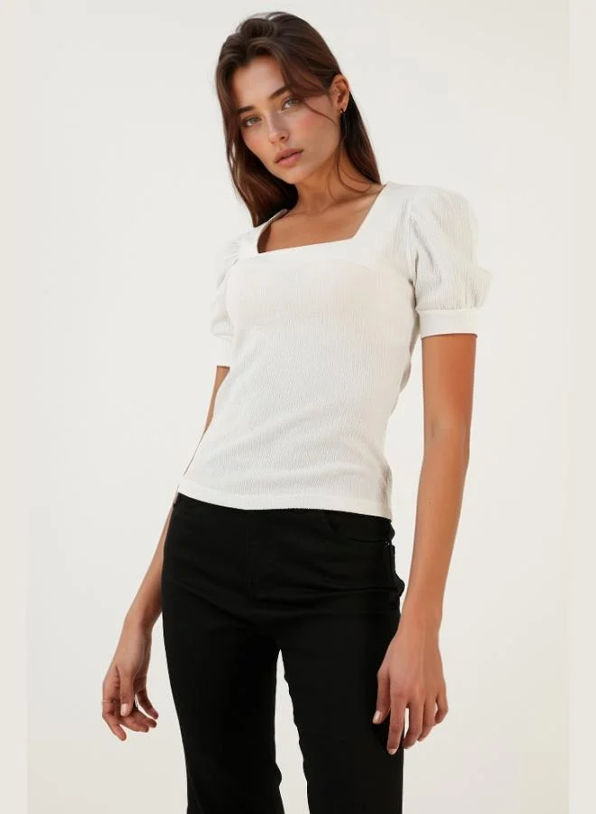 Lela Lela Sleeve Detail Square Neck Blouse Women's Blouse 5869002