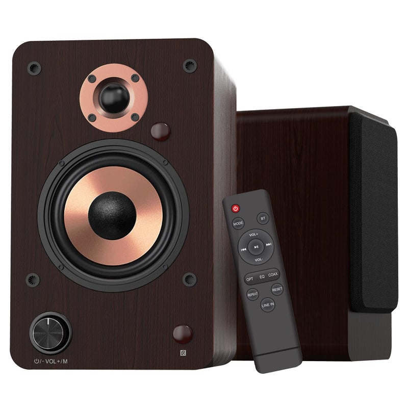 LONPOO 100W HiFi Active Bookshelf Speakers with Bluetooth, 4'' Aluminum Woofer, 12MM Wooden Cabinet, DSP-Tech, Optical/RCA/USB/AUX for TV PC Turntable (LP-42M) - Image 1