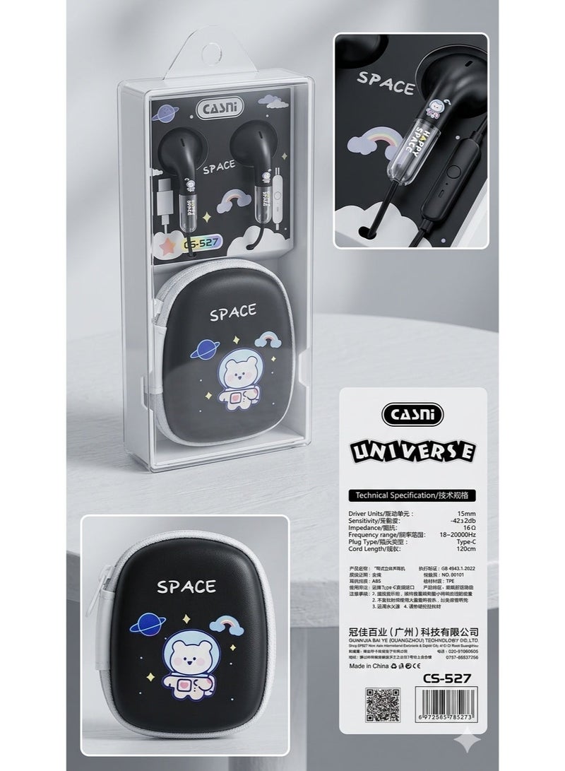 Casni wired earphones with a carrying case (small bag) Type C - Image 2