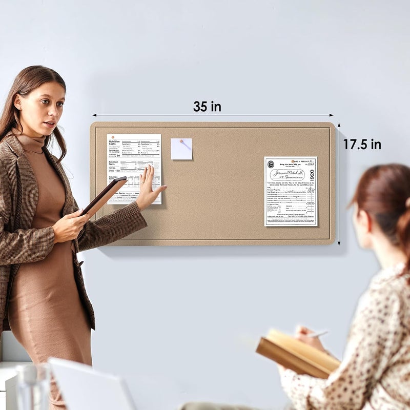 MaxGear Bulletin Board 35" X 17.5", Foldable Small Felt Board Vision Board Supplies, Cork Board For Office, Home, School, Pin Boards For Walls Decorative Picture Framed Display Board Beige Brown - Image 2