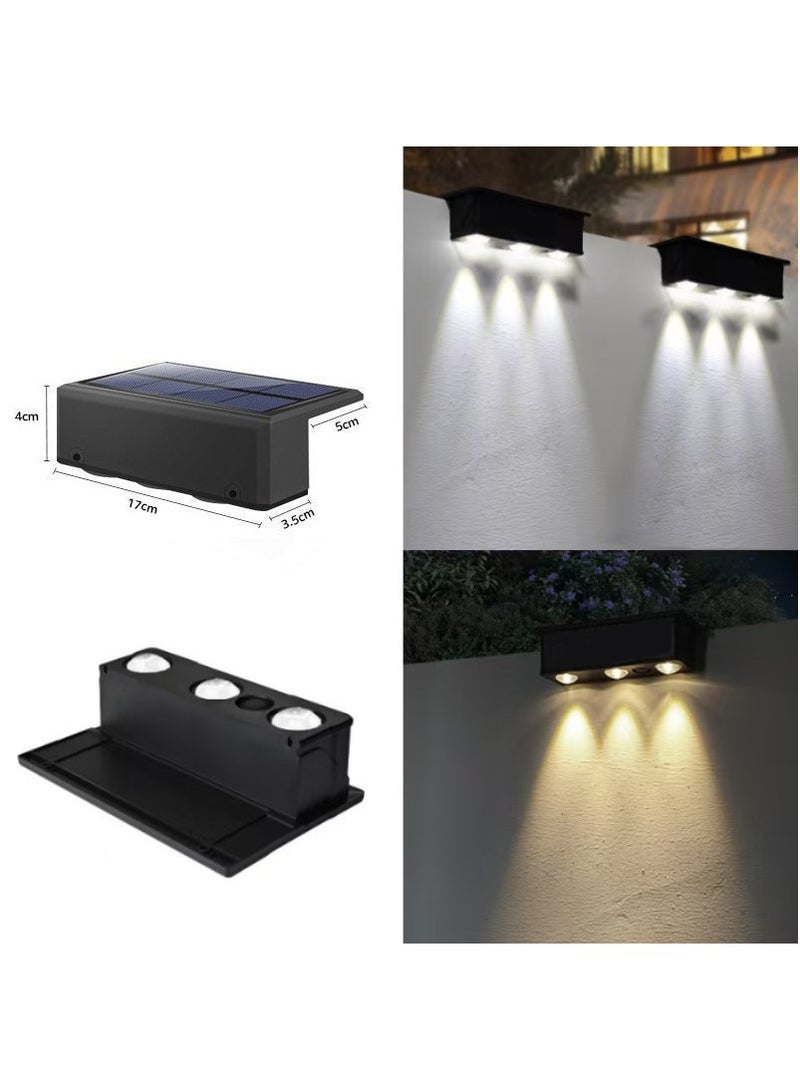3 LED أضواء الجدار الشمسية للديكور الفناء ، أضواء الشمسية في الهواء الطلق ، أضواء الجدار الحديقة (ضوء دافئ + ضوء أبيض) ، حزمة واحدة - Image 1